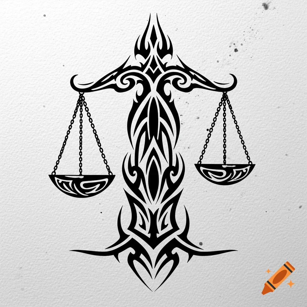 Black and white tribal tattoo design of scales of justice