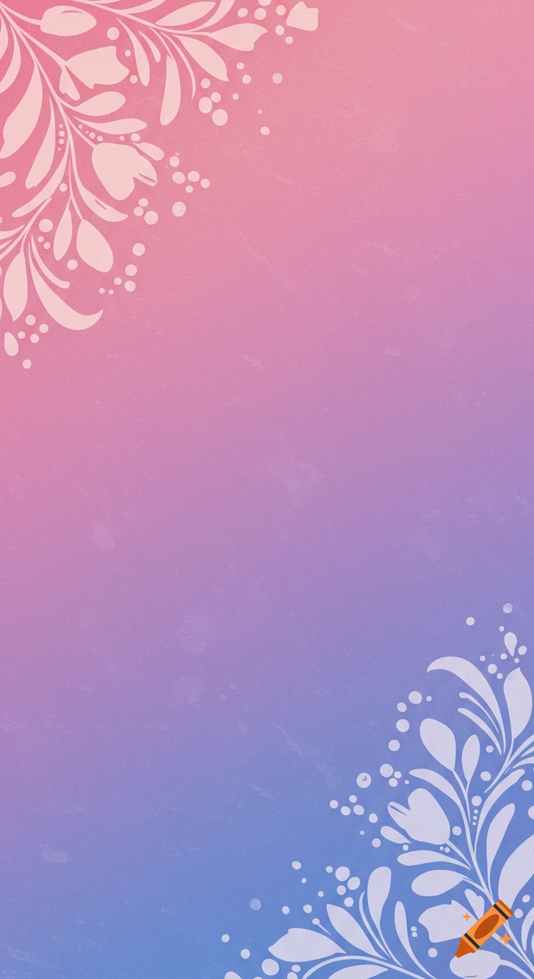 Gradient background in pink, purple, and blue with white floral designs in the corners.
