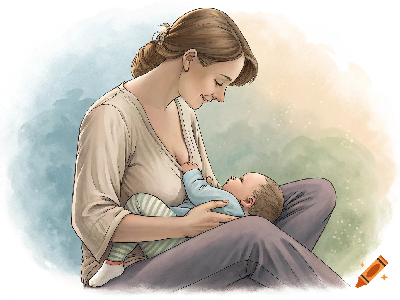 Illustration of a mother breastfeeding her baby.