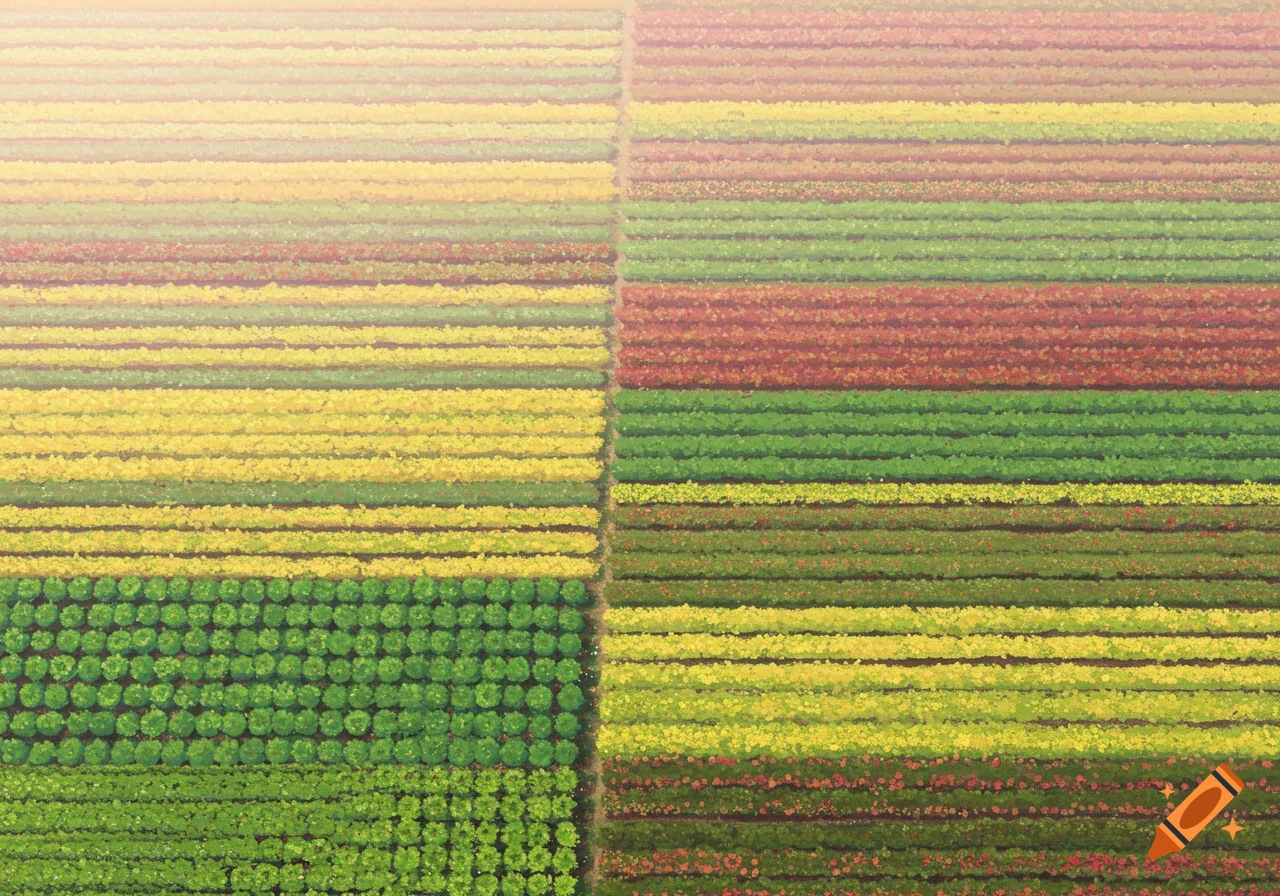 Aerial view of colorful striped fields