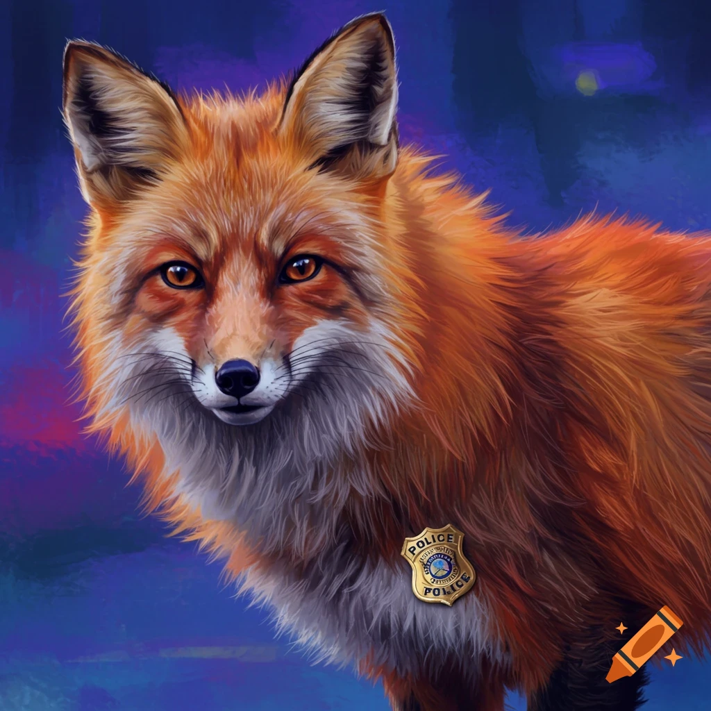 Digital painting of a fox wearing a police badge