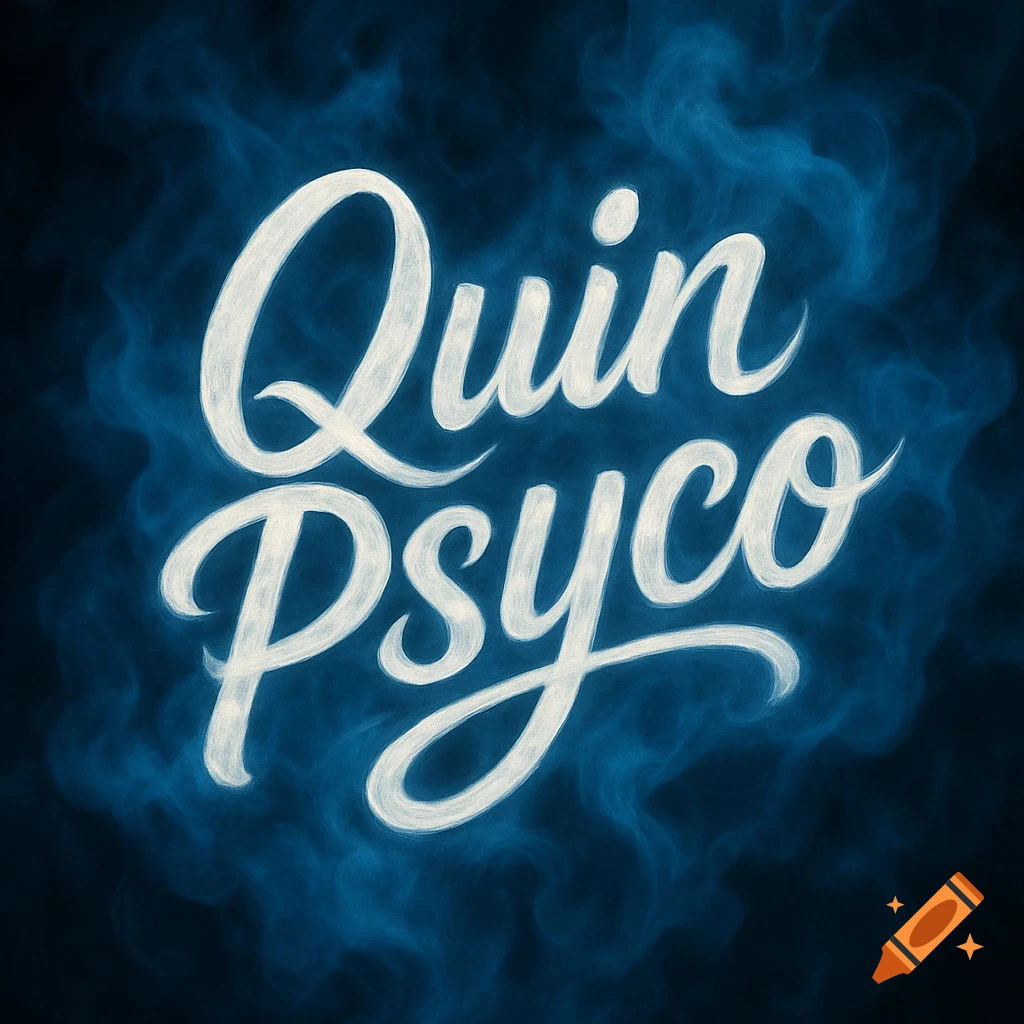 White script text 'Quin Psyco' on a dark blue smoky background.