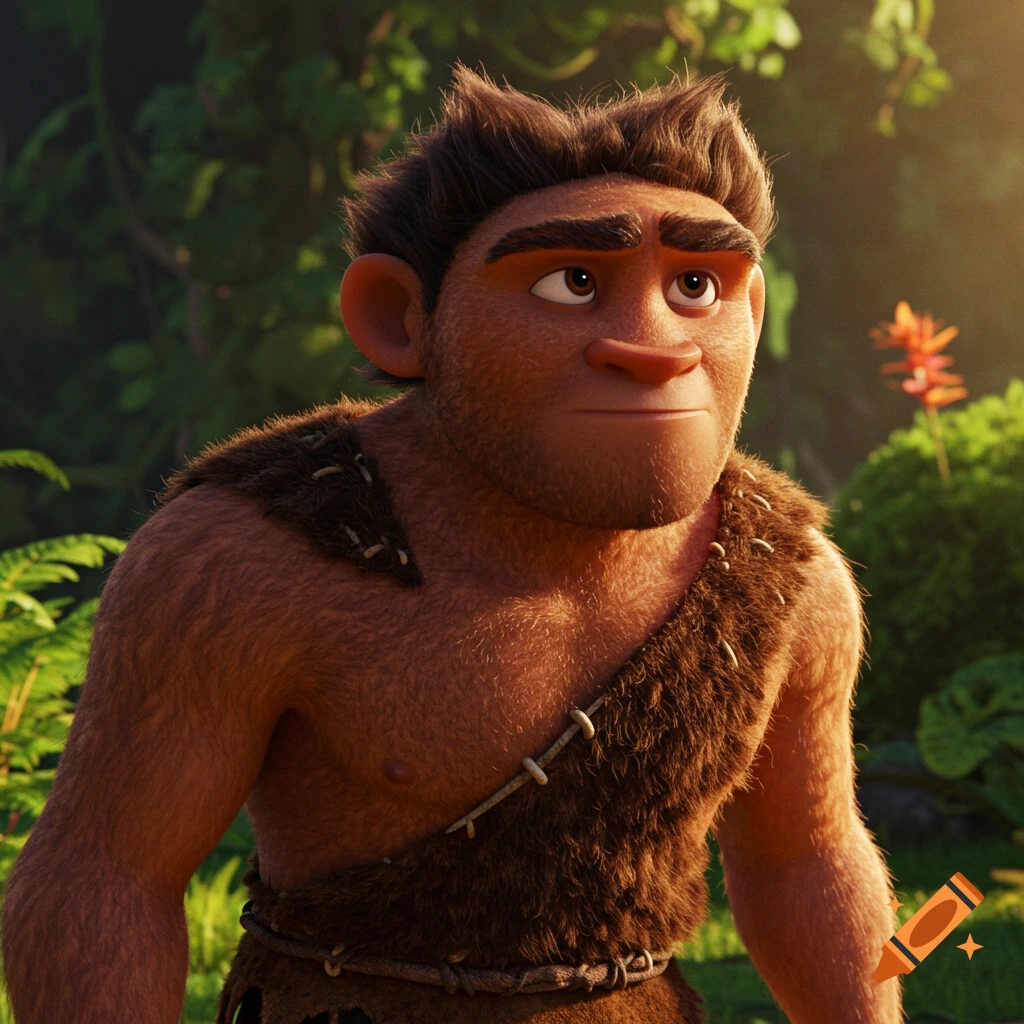 3D render of Grug from The Croods in a jungle setting