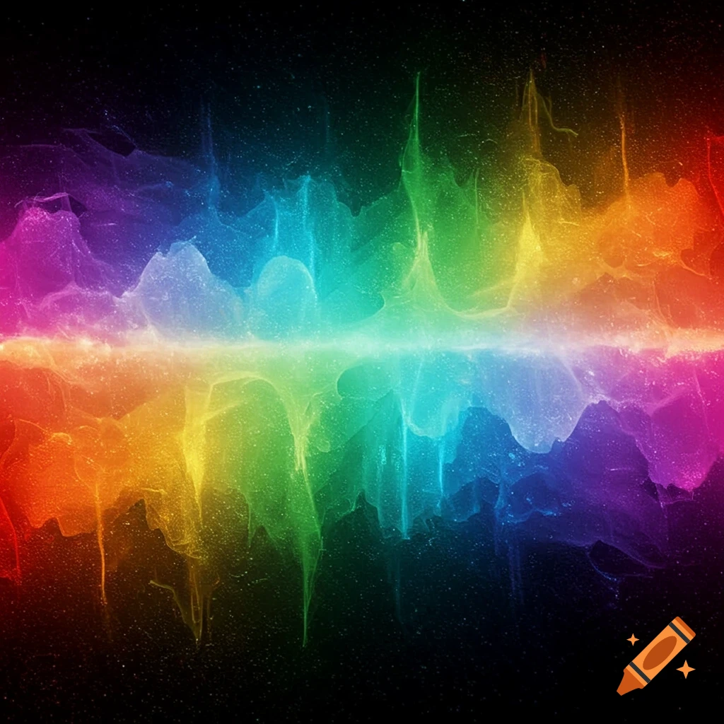 An abstract image of a colorful spectrum resembling energy waves or a soundwave on a black background.