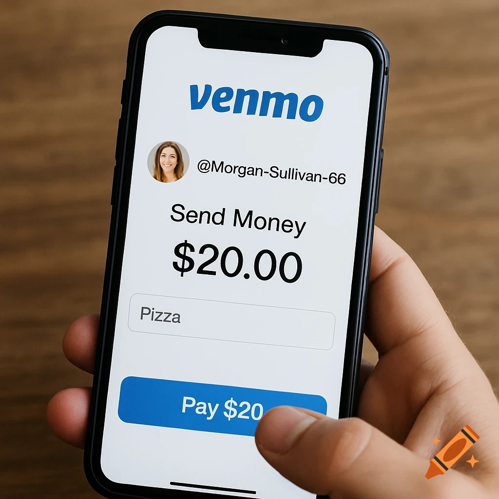 Hand holding a phone displaying a Venmo payment screen