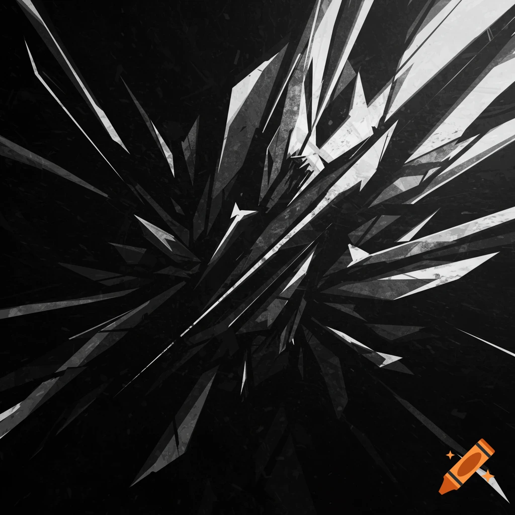Abstract black and white background with radiating crystal shards.