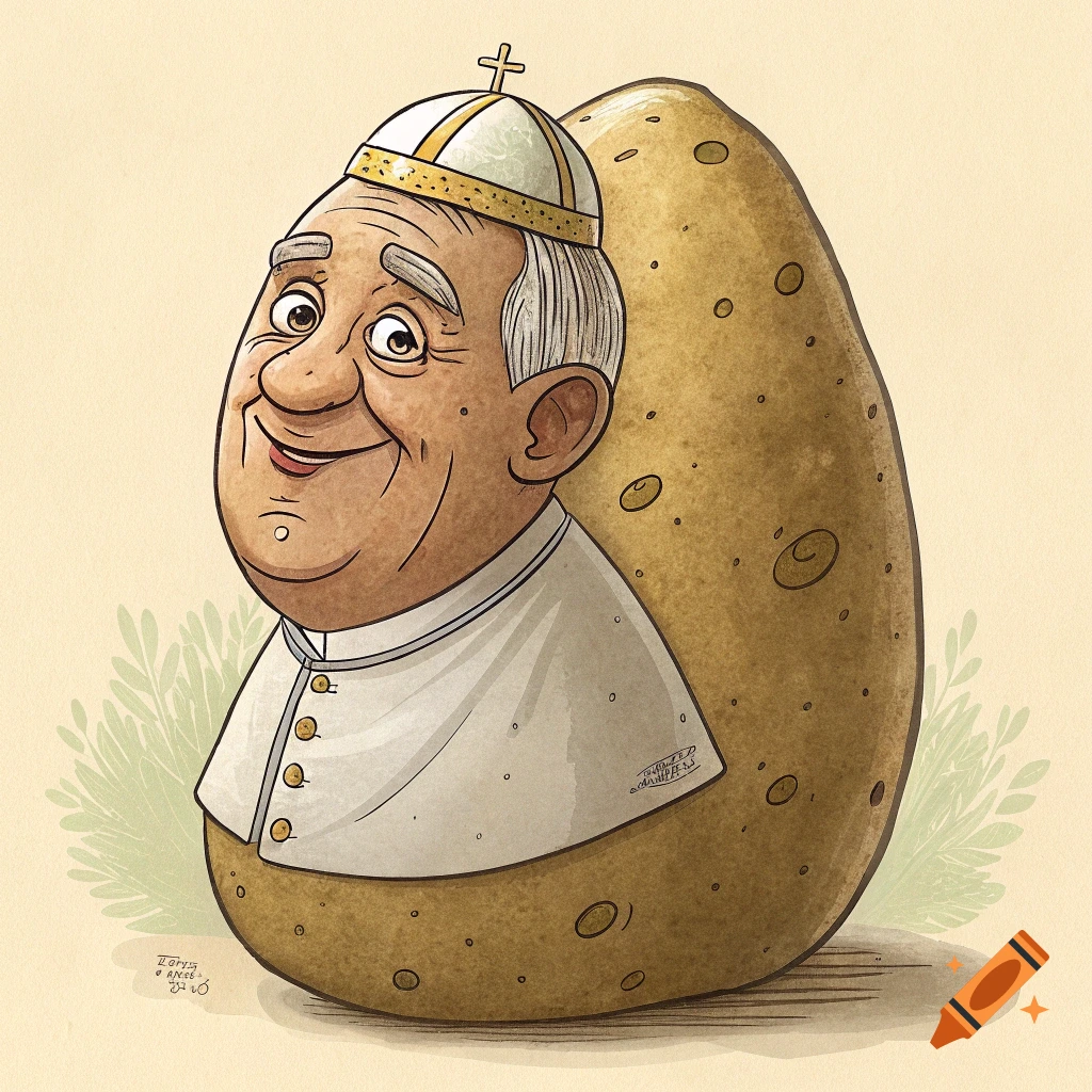 Illustration of the Pope's head on a large potato.