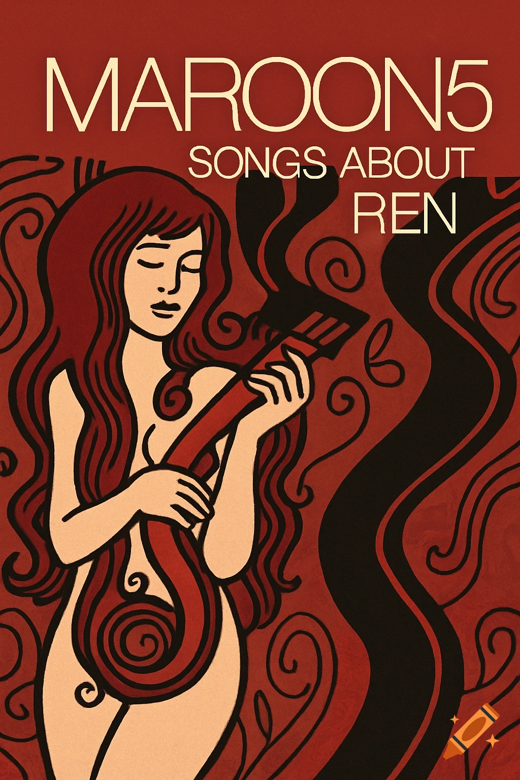 Stylized illustration of a woman playing a musical instrument with the text 'MAROON5 SONGS ABOUT REN'.