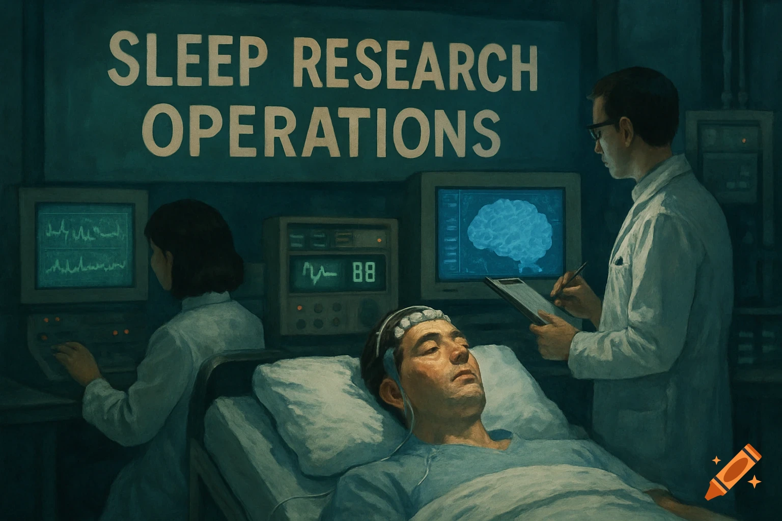 Researchers monitor a patient with electrodes in a sleep research lab.