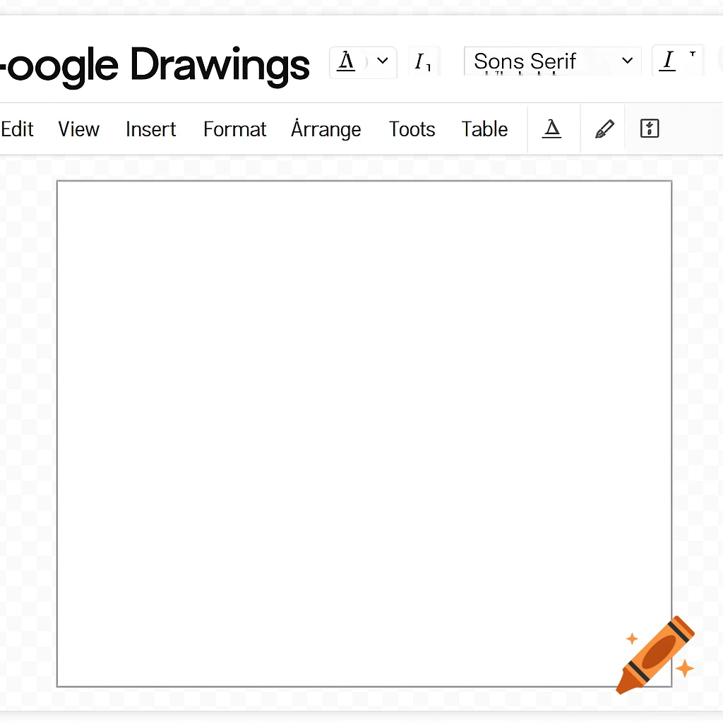 Screenshot of a Google Drawings interface with a blank white document area.