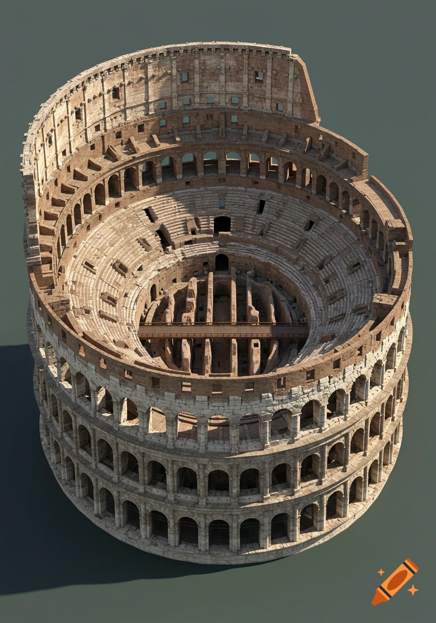 A 3D rendering of the Colosseum.