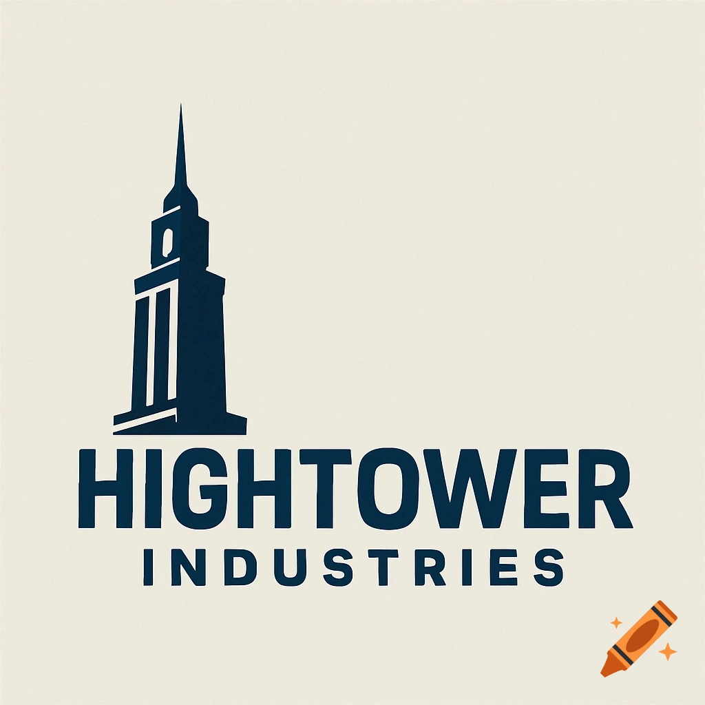 Logo with a dark blue stylized building above 'HIGHTOWER INDUSTRIES' text on a cream background.