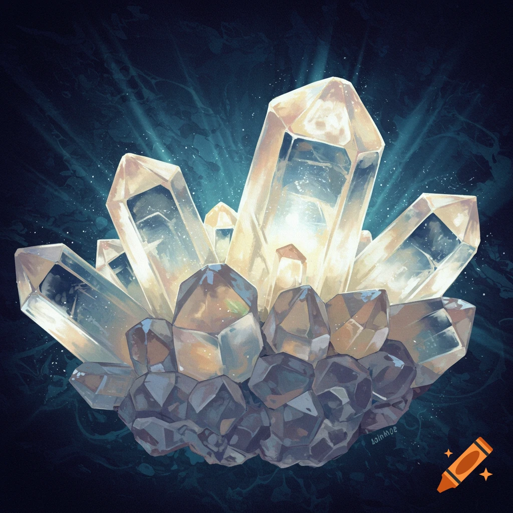 Luminous crystal cluster on a dark background.
