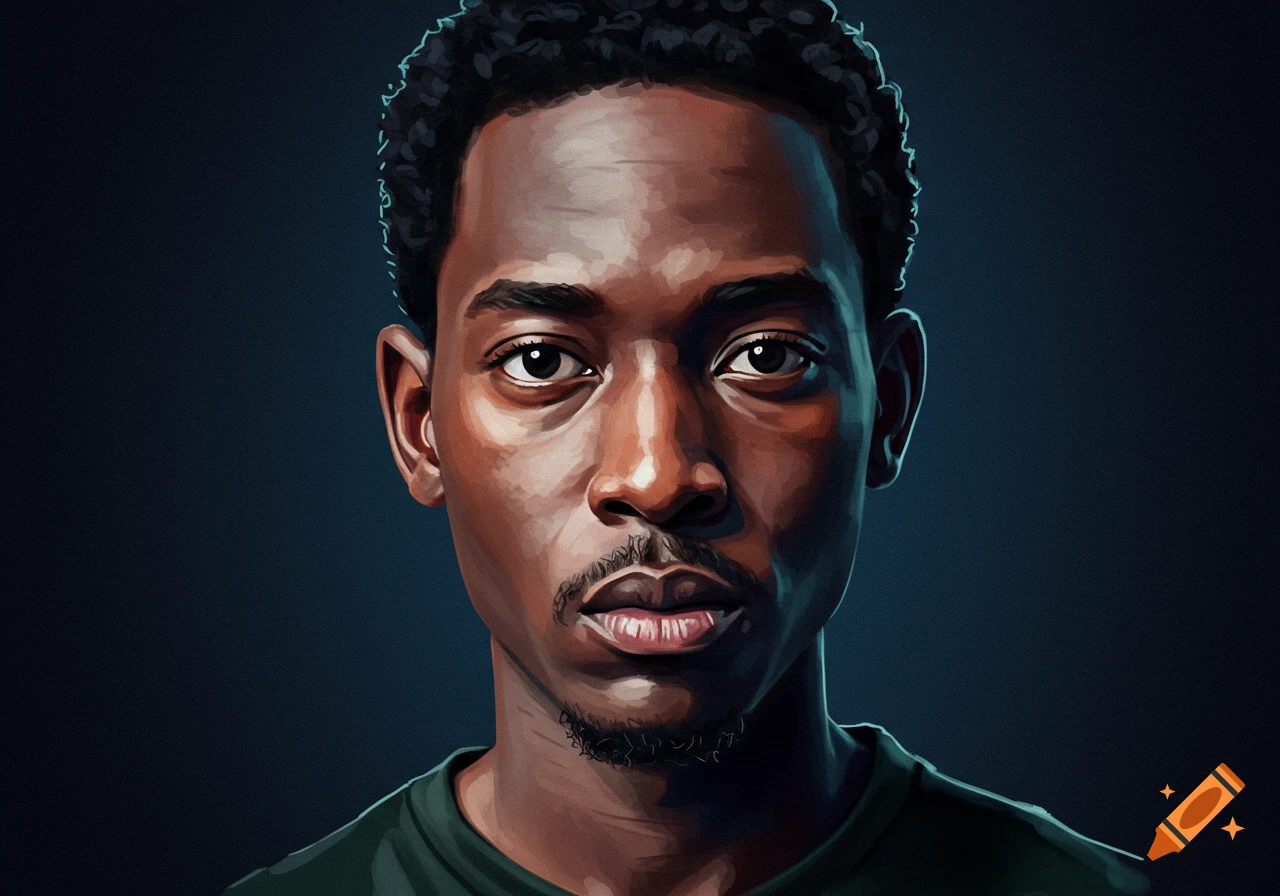 Stylized digital painting portrait of a young Black man looking forward ...