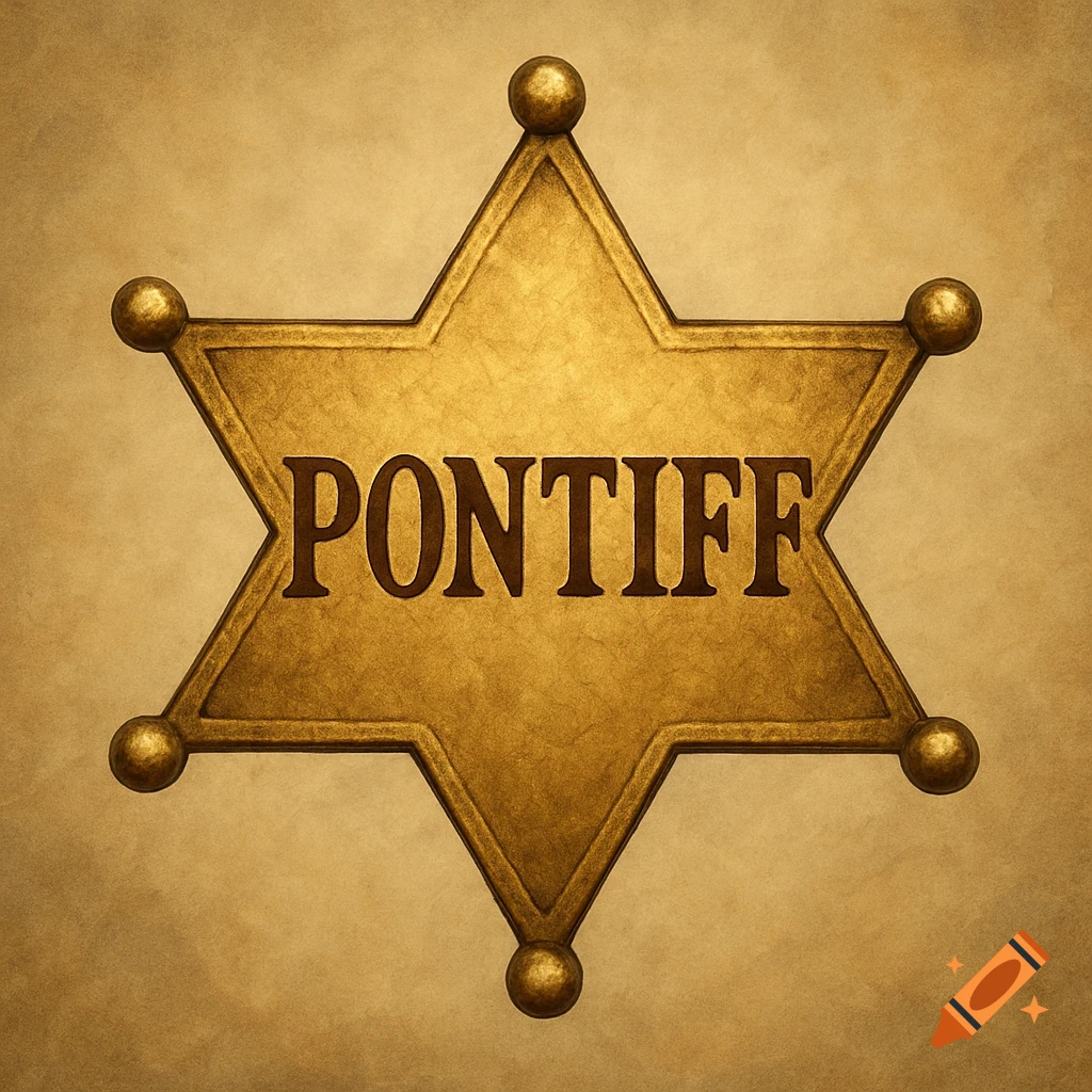 A shiny gold sheriff star badge with the word PONTIFF inscribed on it.