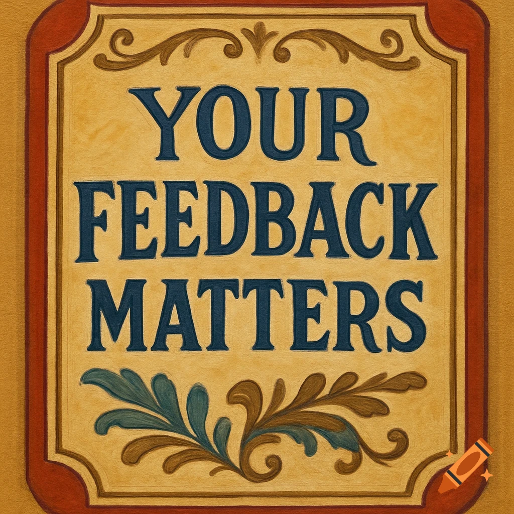A decorative sign reads "Your Feedback Matters".