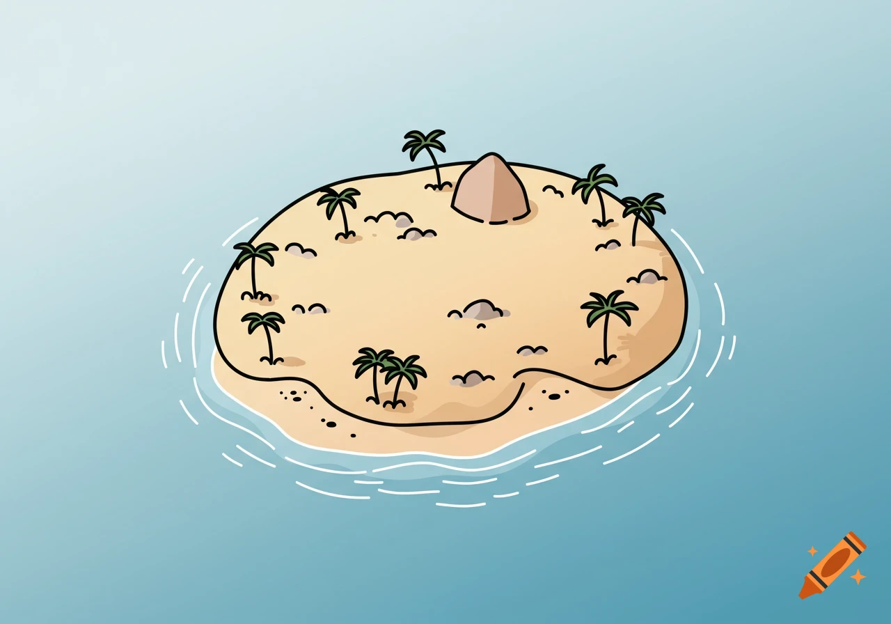 Simple vector illustration of a tropical island with palm trees in the ocean