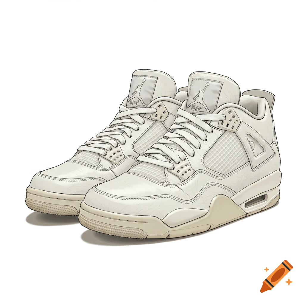 Illustration of a pair of white sneakers on a white background.