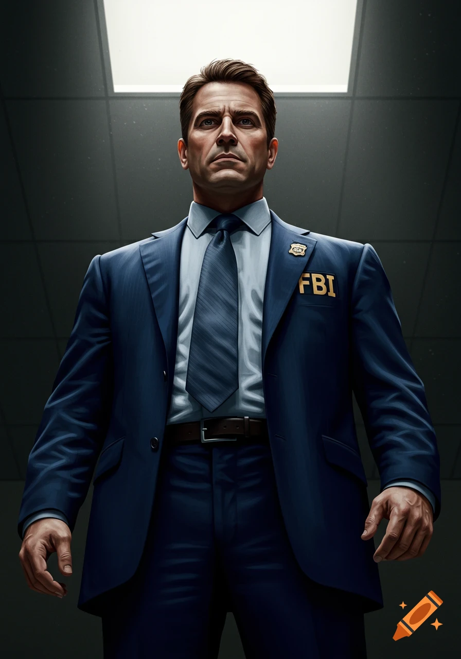 Low angle view of an FBI agent in a suit