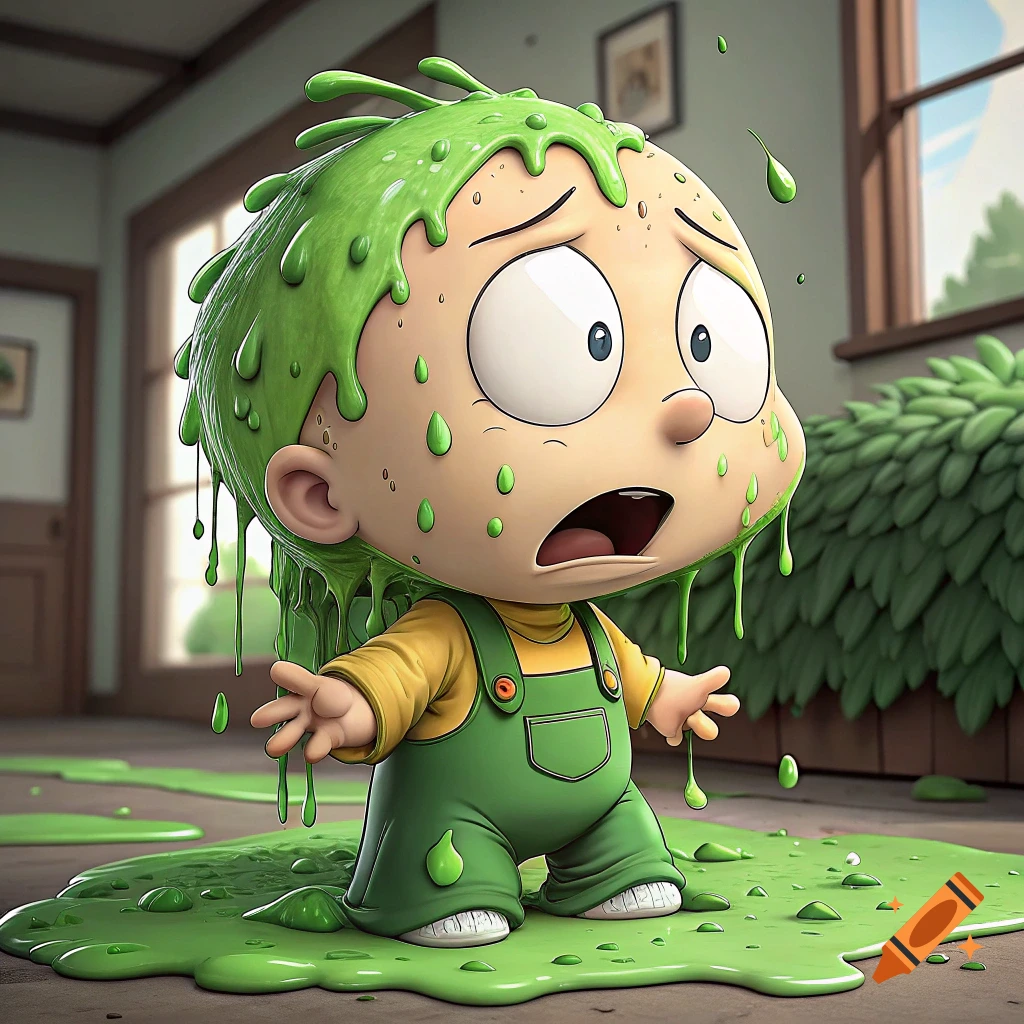 Cartoon child covered in green slime