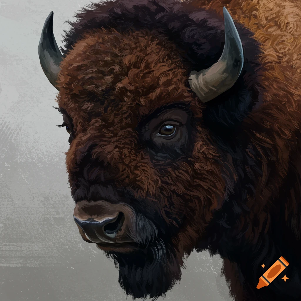 Close-up digital illustration of a bison's face.