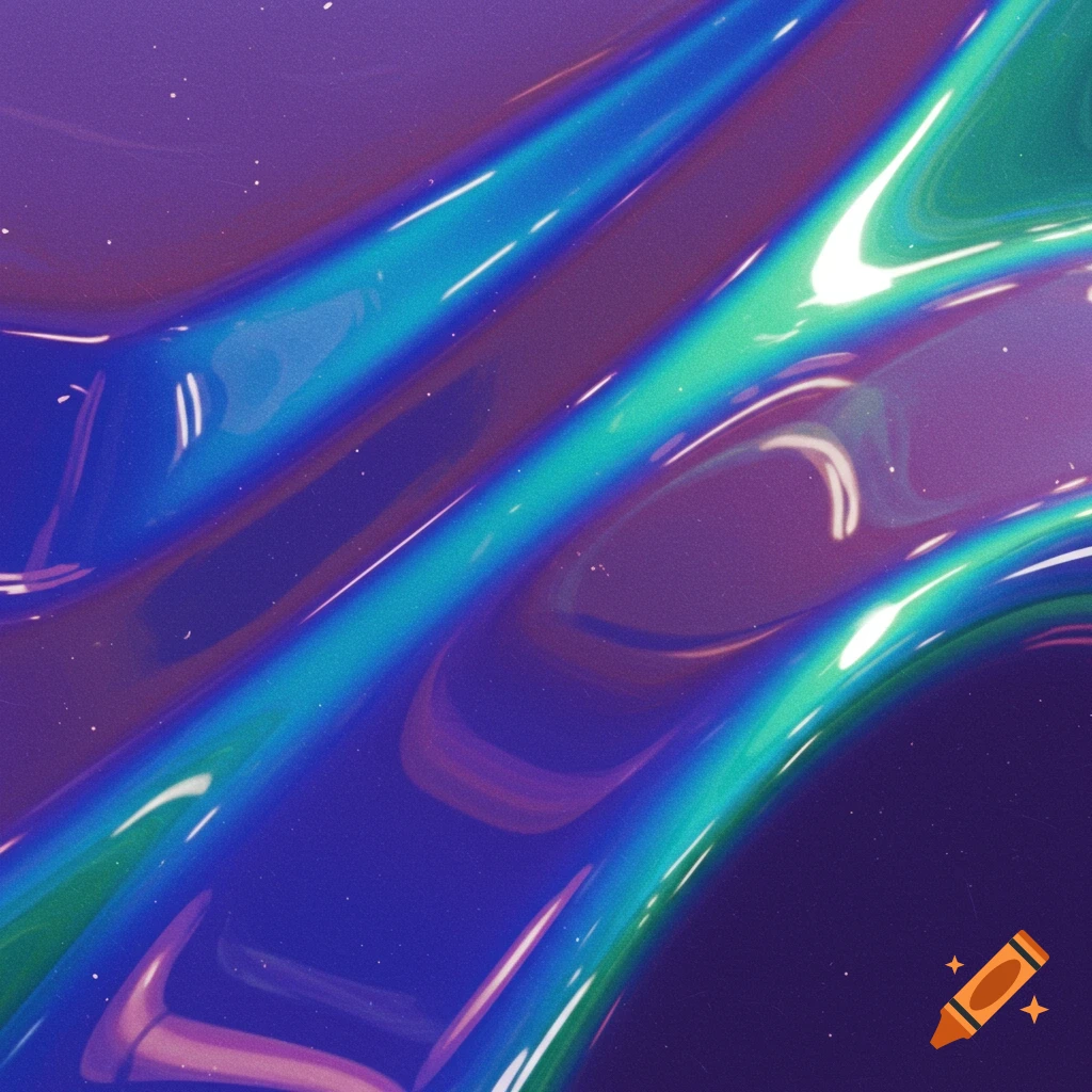 Abstract shiny purple, blue, and green flowing forms.