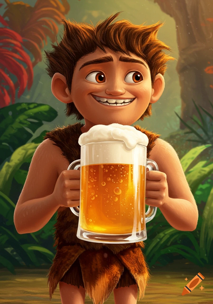 Grub from The Croods holding a large mug of beer.