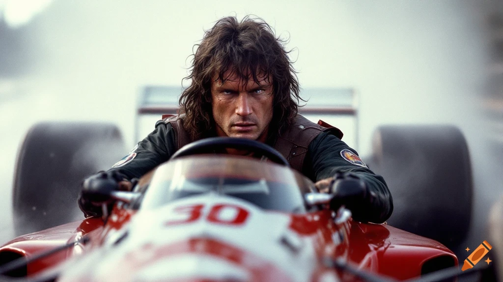 Close-up of a man driving a formula one race car.