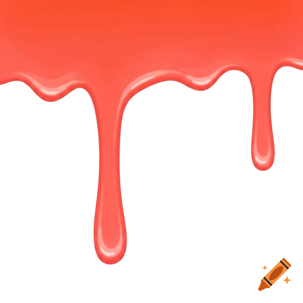 Salmon-colored liquid drips down a white background.