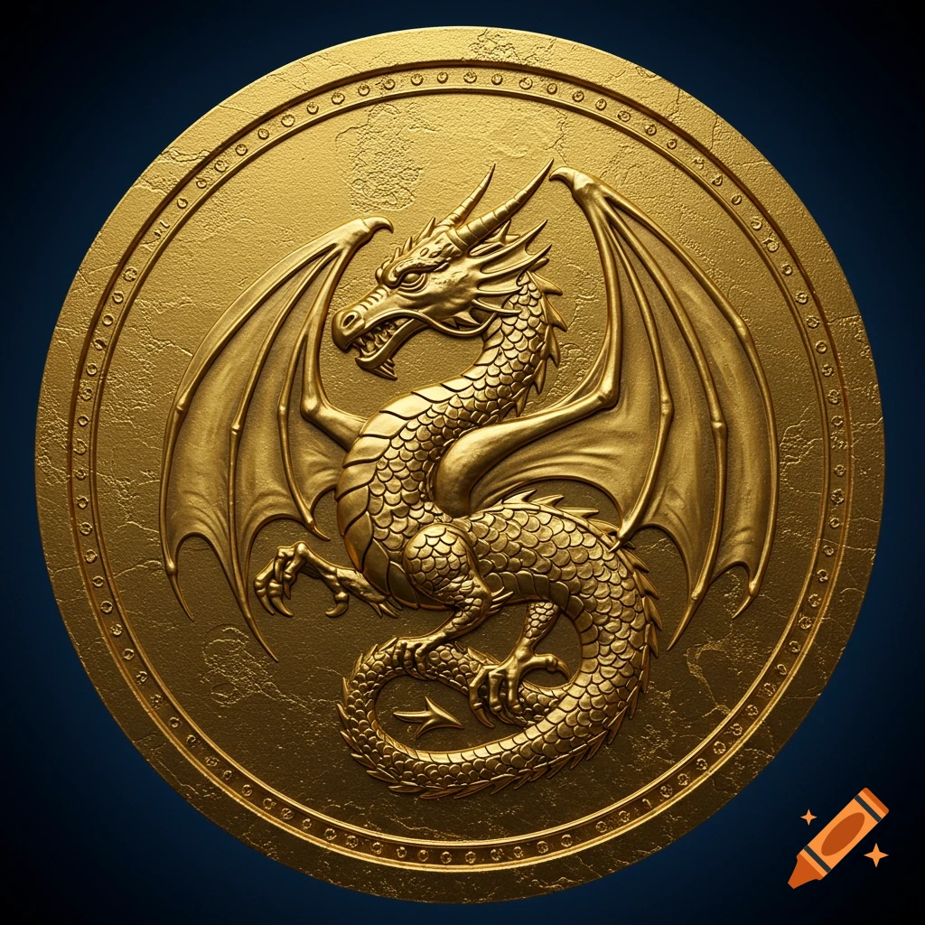 Gold coin featuring a detailed relief of a dragon