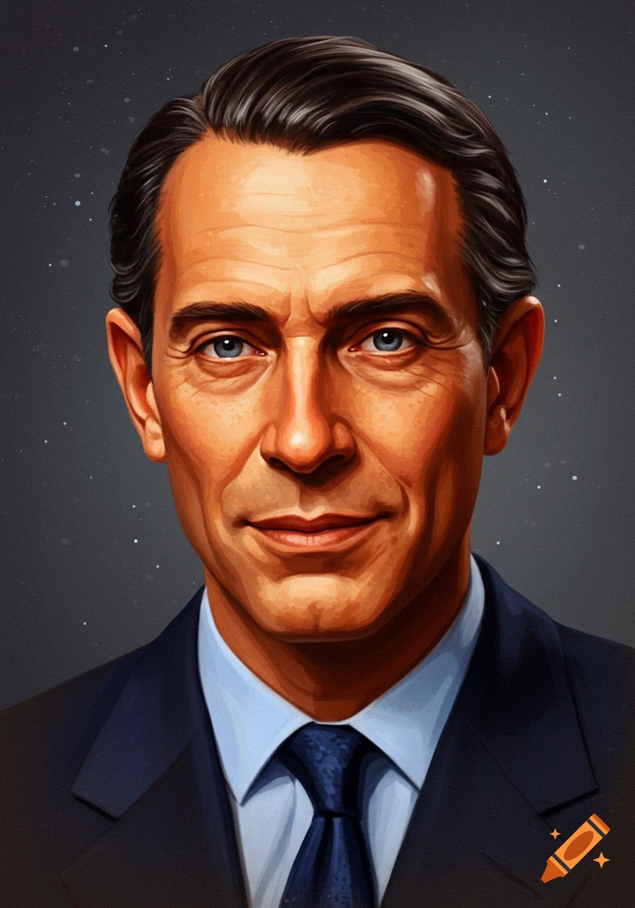 Stylized portrait of a man in a suit.