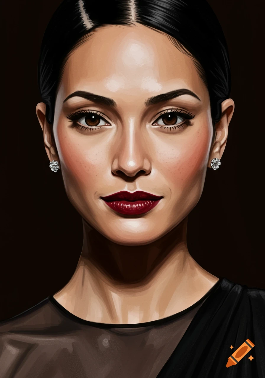 Digital painting portrait of a sophisticated woman with dark hair, deep ...