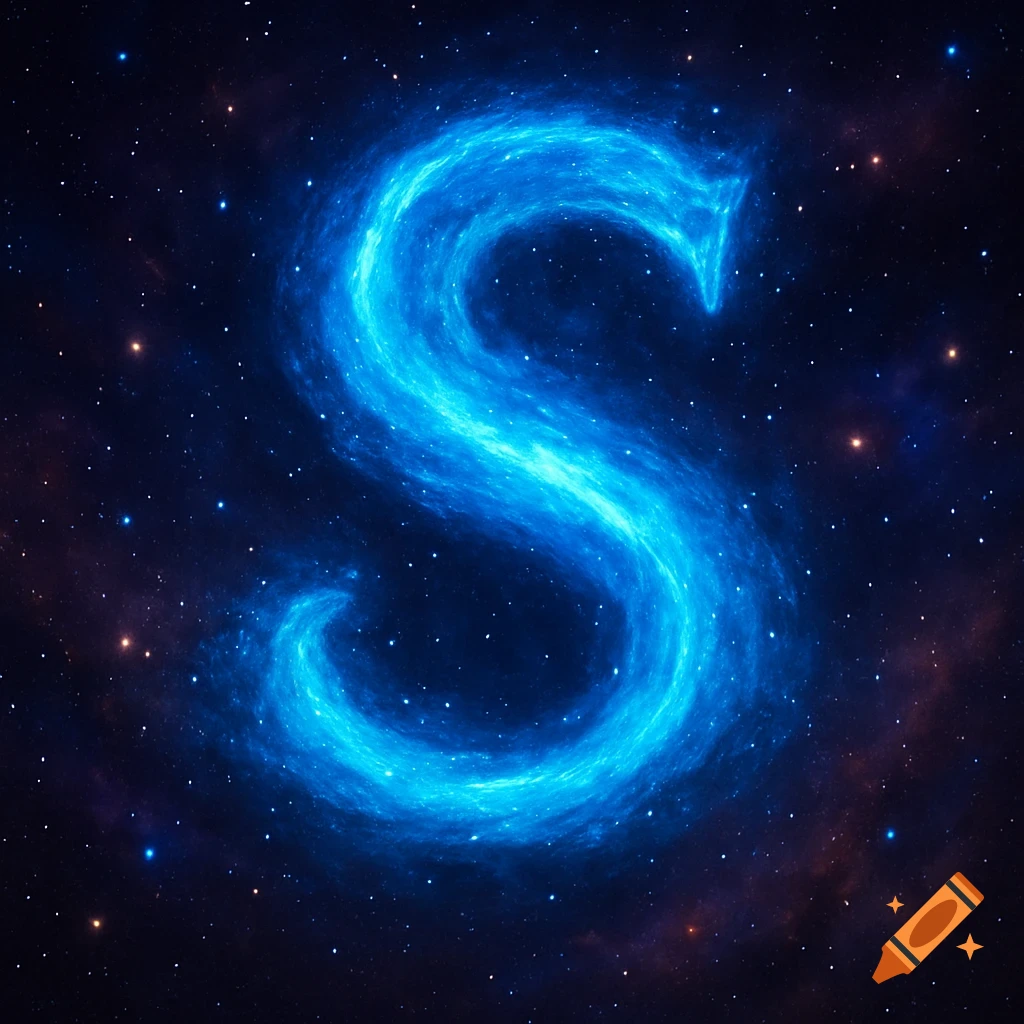 A glowing blue letter S formed by a nebula in space among stars.