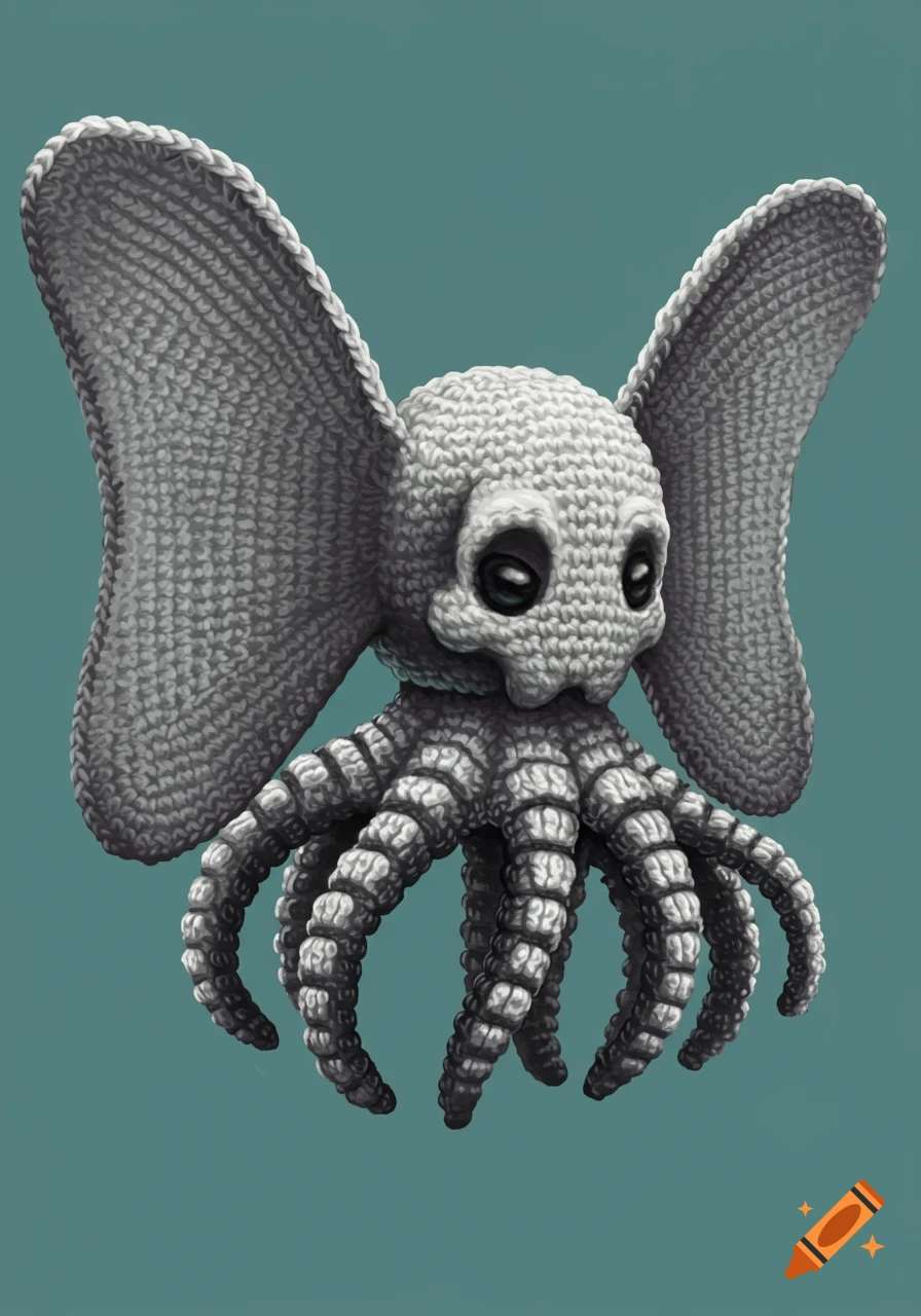 Grey crochet skeleton dumbo octopus creature