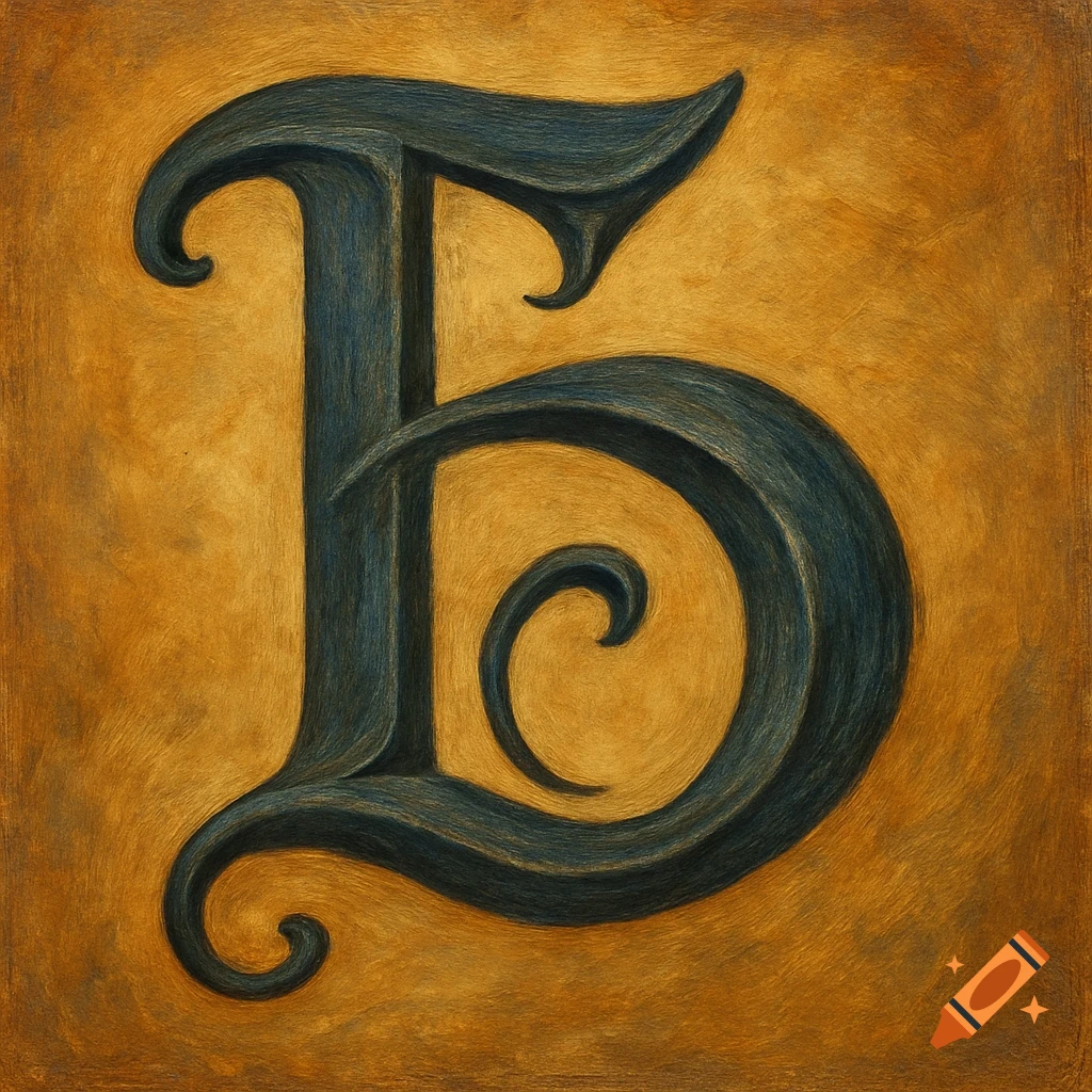 Stylized letter Ҍ with painted texture on gold background