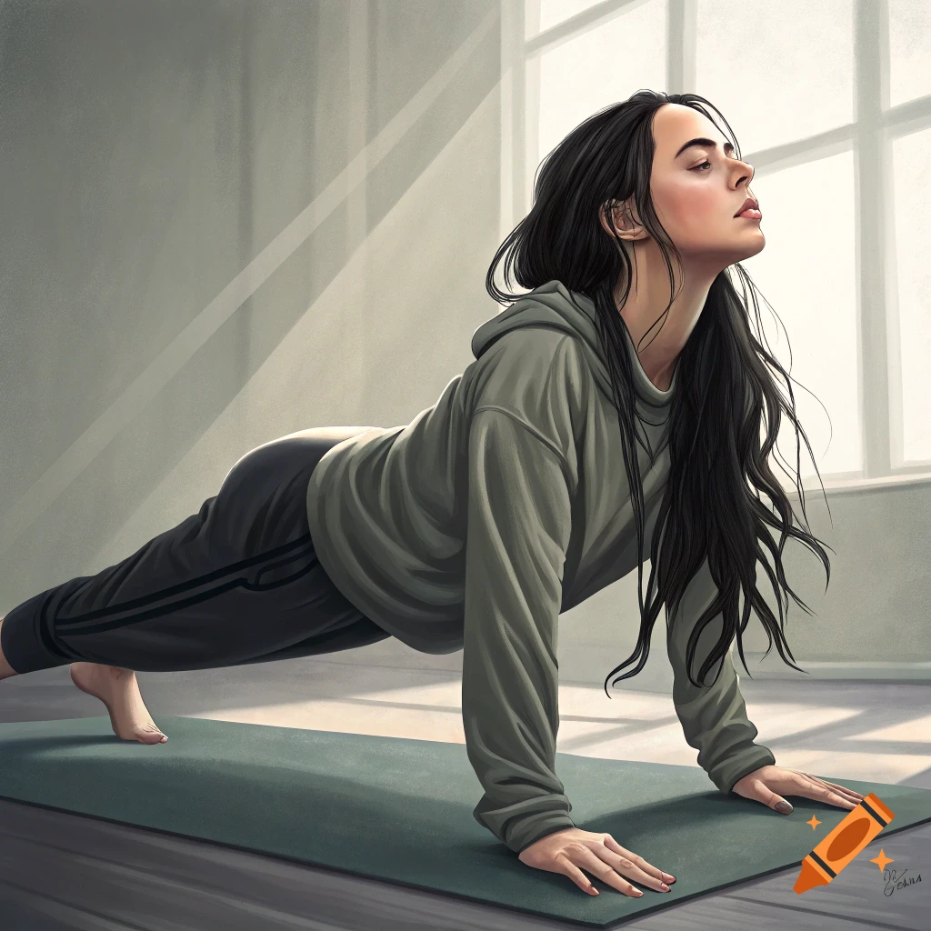 Illustration of a woman in a plank pose on a yoga mat.