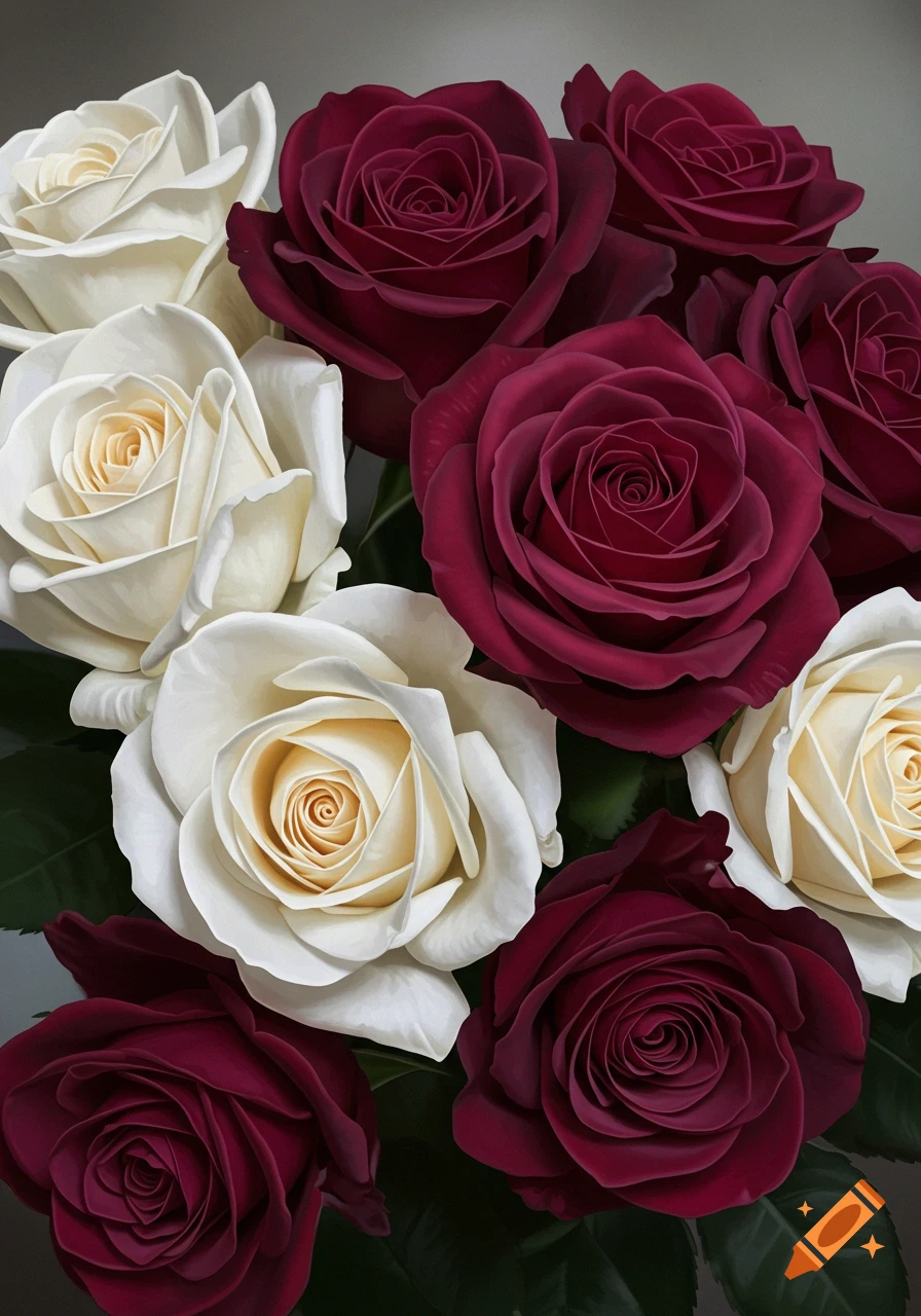 Close-up of a bouquet of red and white roses.