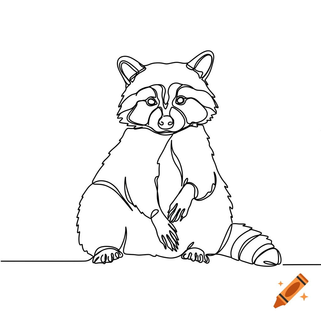 Single line drawing of a sitting raccoon