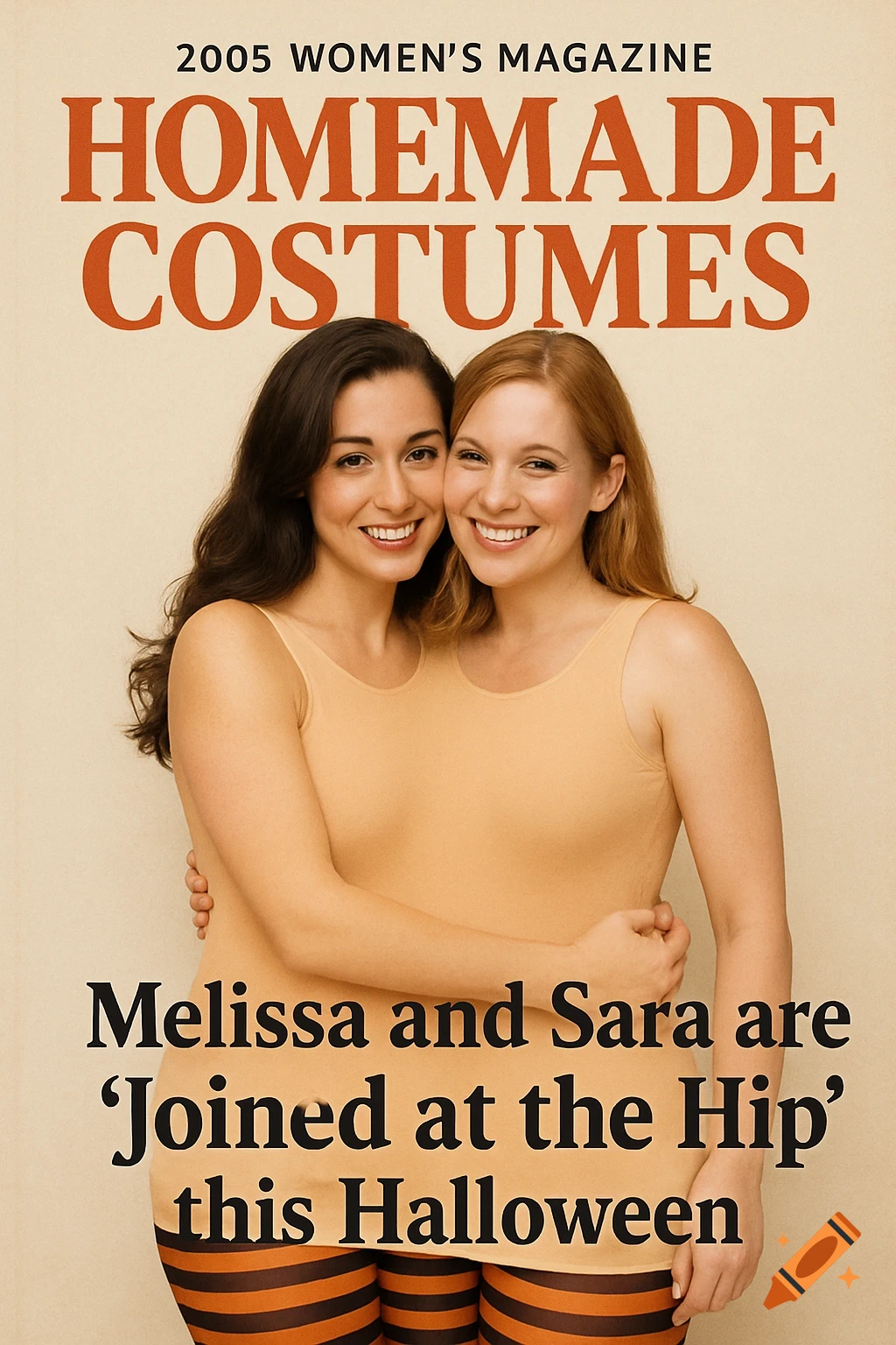 Magazine cover for '2005 Women's Magazine Homemade Costumes' featuring two women in a 'Joined at the Hip' costume.