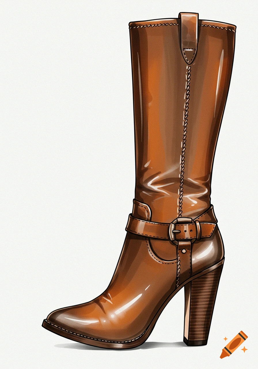 A fashion illustration of a brown leather boot.