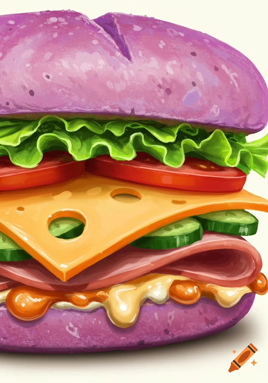 Close-up of a colorful sandwich with purple bread
