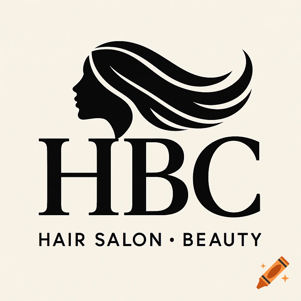HBC logo for hair salon beauty with silhouette of a woman's head and flowing hair