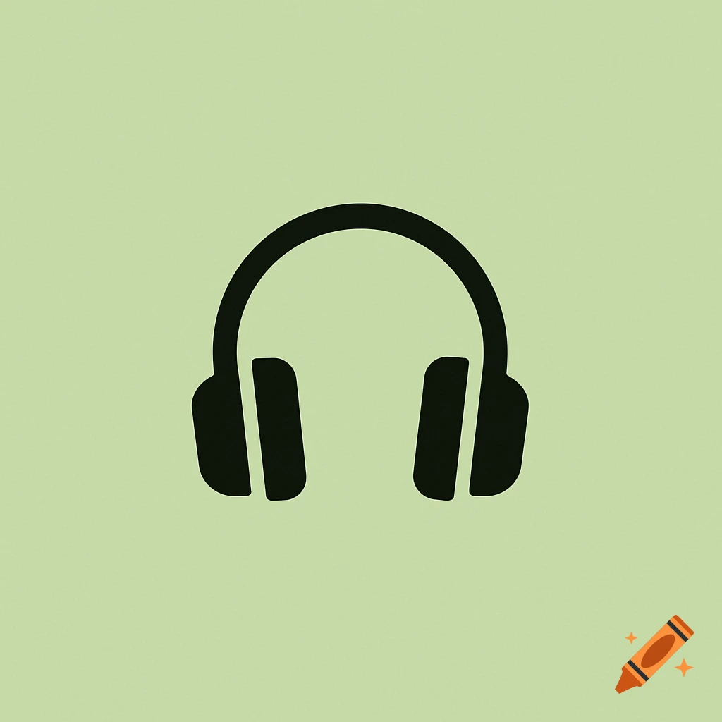 A simple black silhouette of headphones on a light green background.