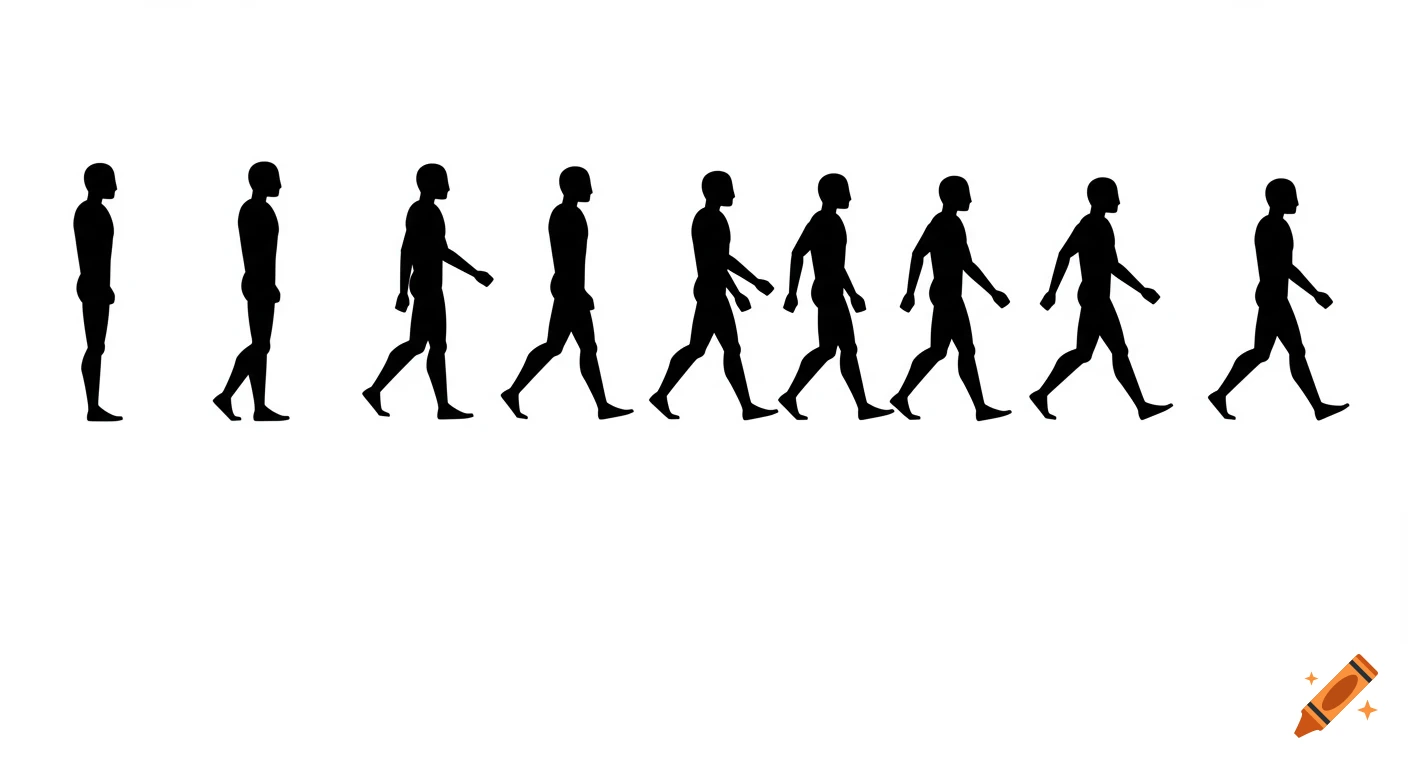 Sequence of black silhouettes showing a person walking