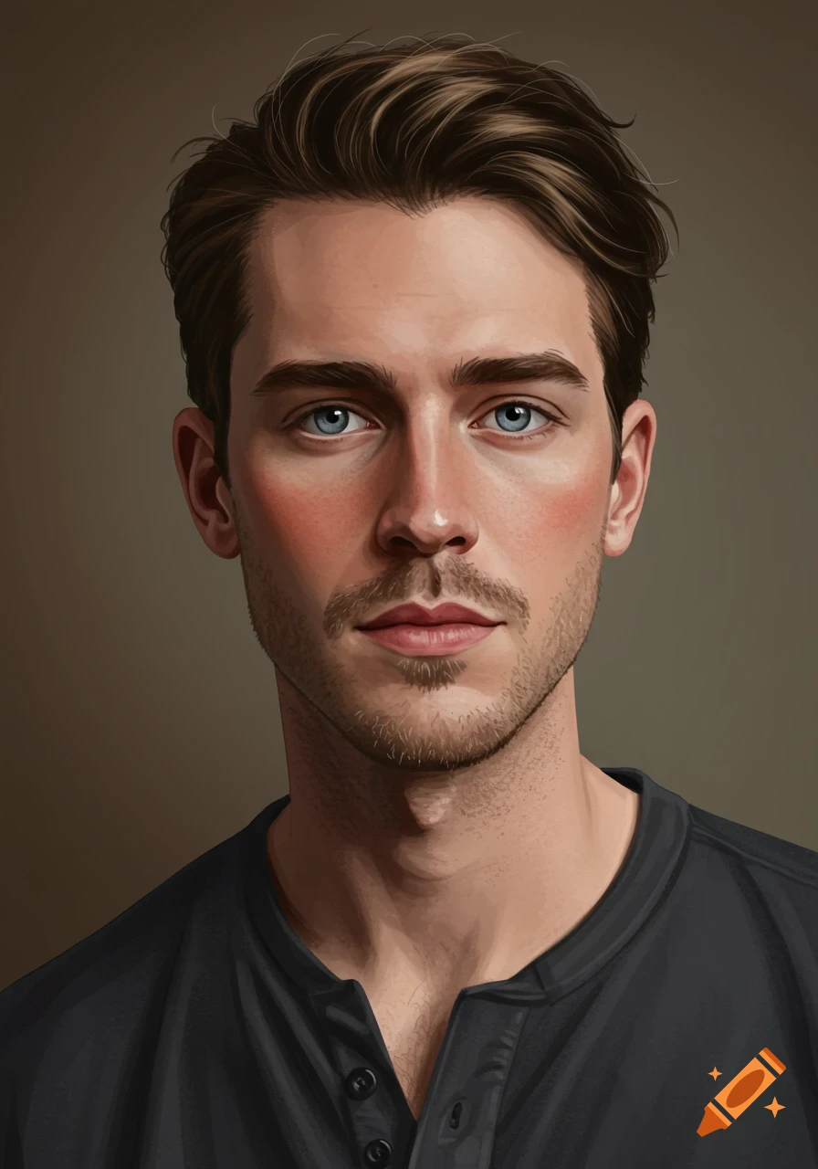 Digital painting portrait of a man with brown hair and blue eyes. on ...