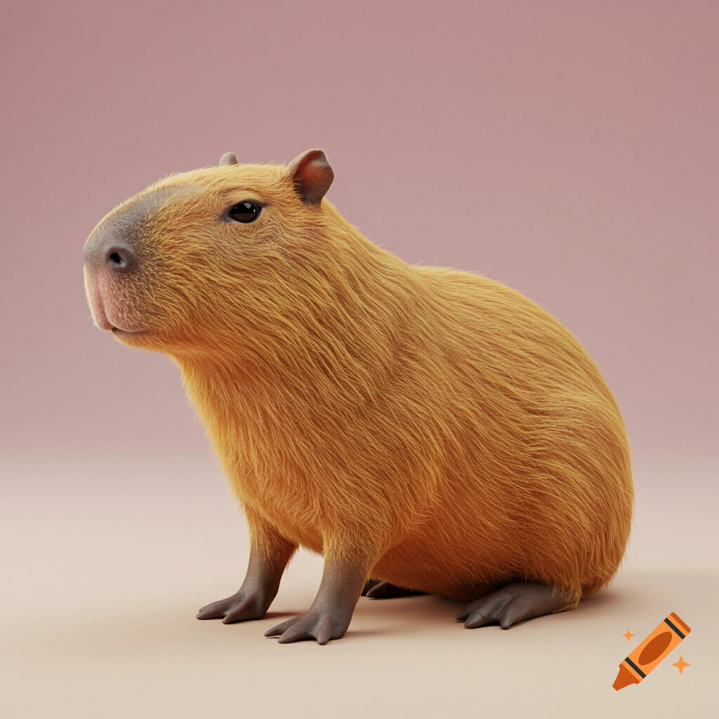 A 3D rendering of a capybara sitting.