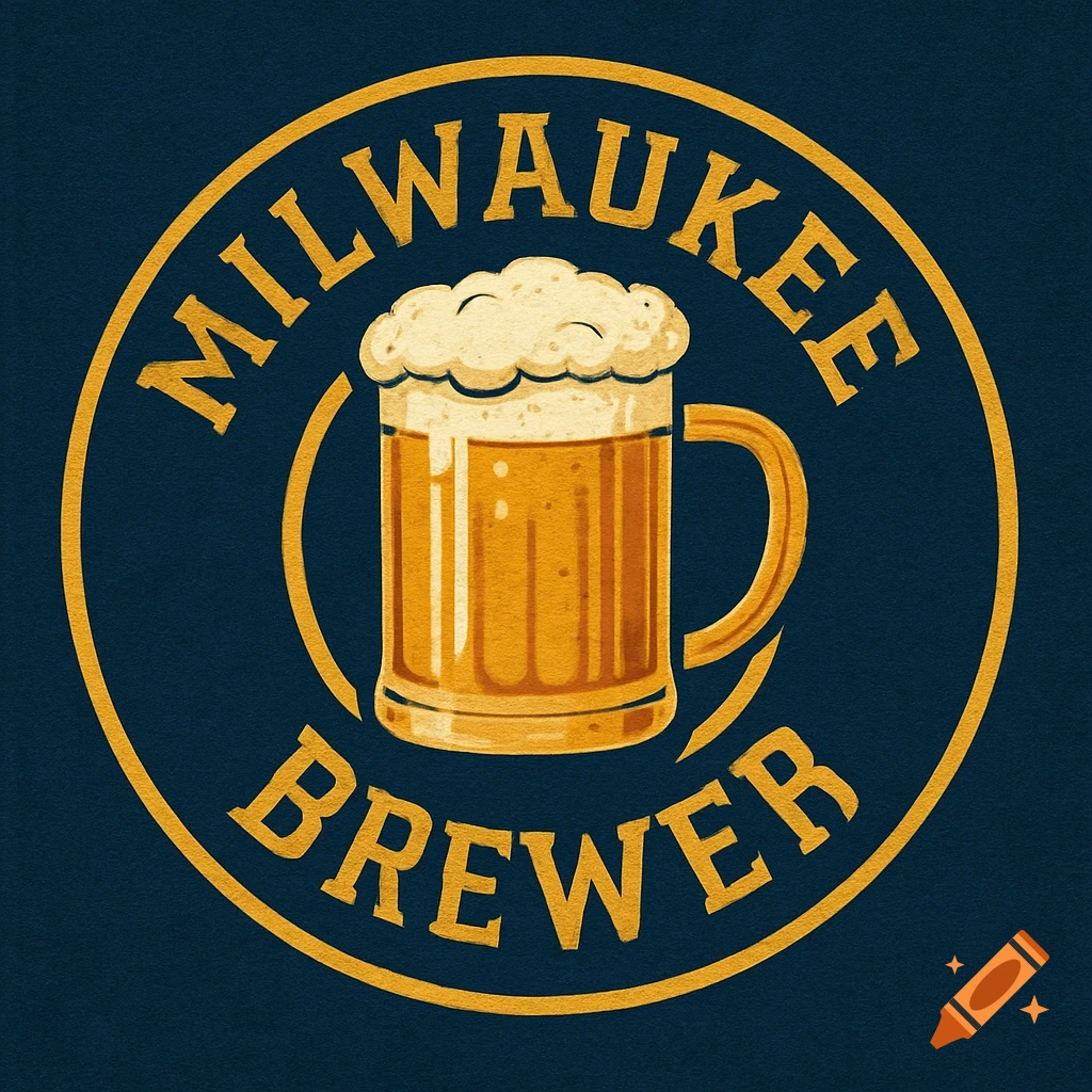 Circular logo with text 'Milwaukee Brewer' and a beer stein
