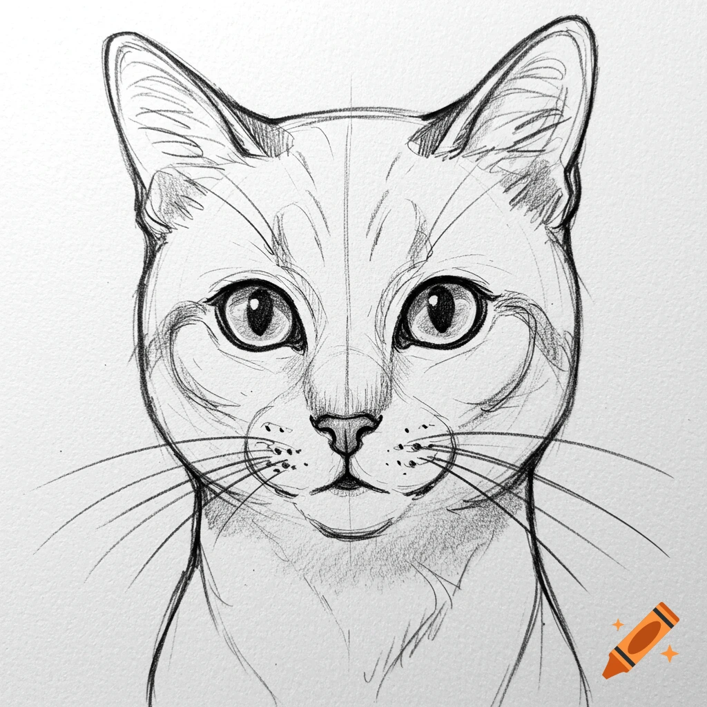 Pencil sketch of a cat's face.