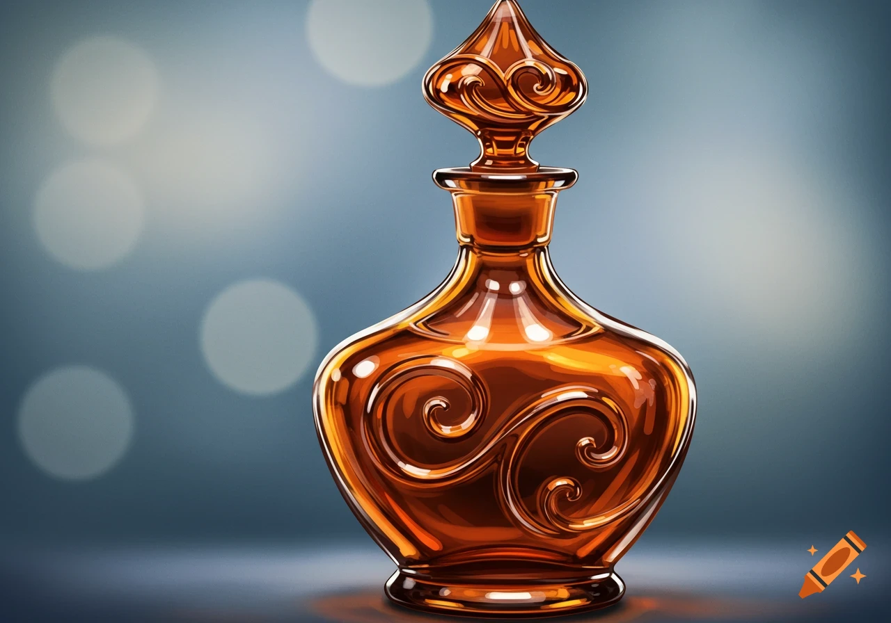 An exquisite decorative amber bottle with swirling patterns.