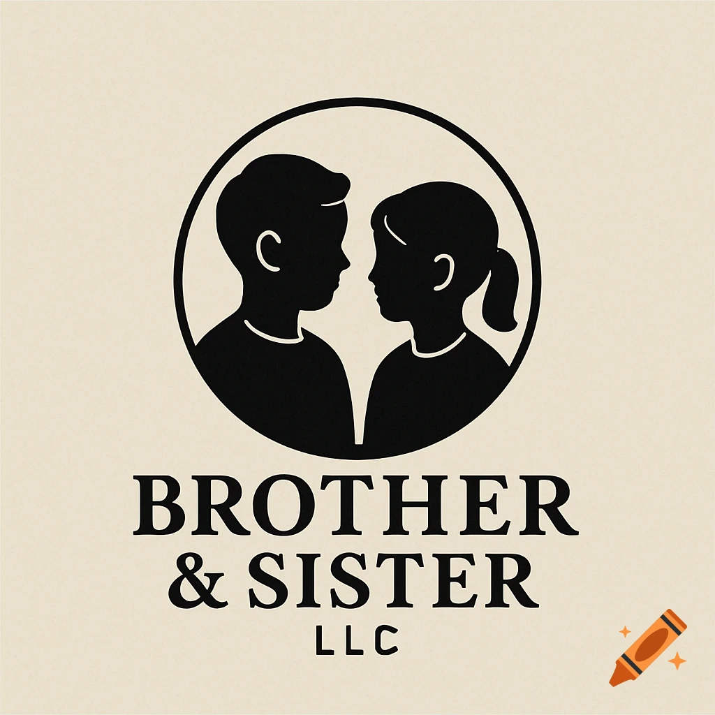 Black and white logo featuring silhouettes of a boy and a girl inside a circle, with the text 'Brother & Sister LLC' below.